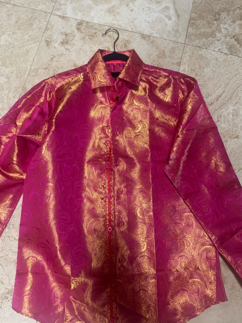 Barry Wang Pink and Gold Brocade Top